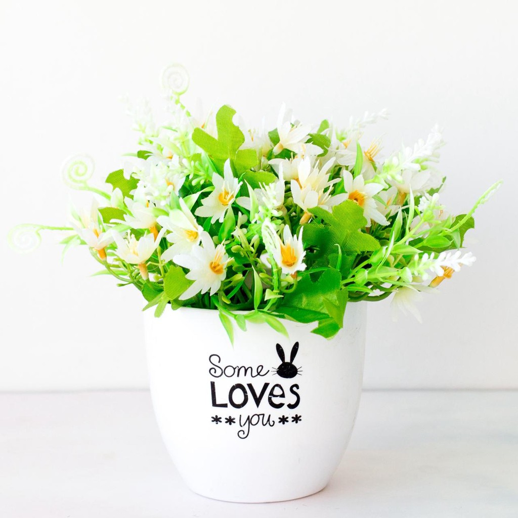 COD/ Bunga TANAMAN BUNGA HIAS POT TANAMAN HIAS DEKORASI RUMAH  DAN BUNGA PLASTIK P2084-Putih