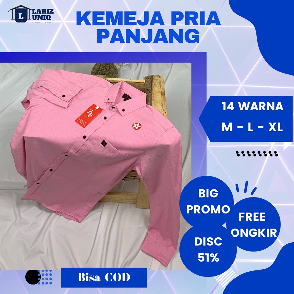 Kemeja Baju Kerja Atasan Formal Pria Kameja Polos Lengan Panjang Laki laki Hem Casual Cowok Warna Pi