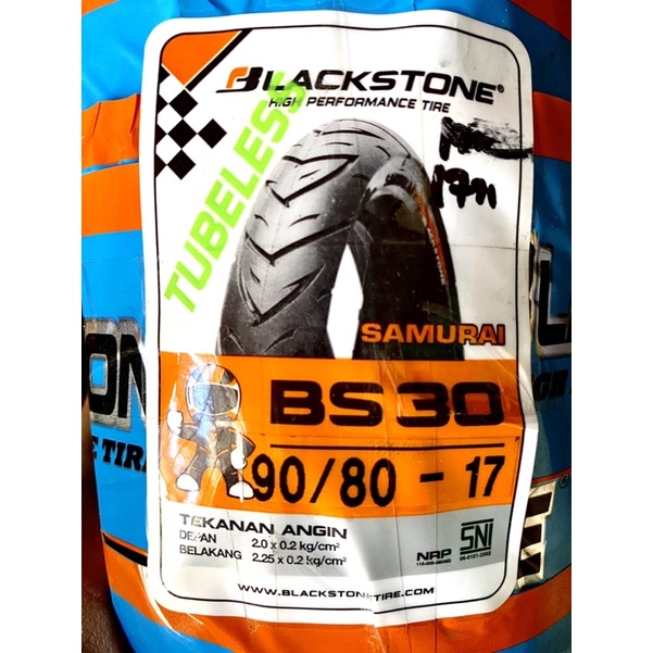 Ban Luar Tubless Tubles BlackStone Samurai Depan Belakang 80/80-17 90/80-17 Ring 17 Anti Selip