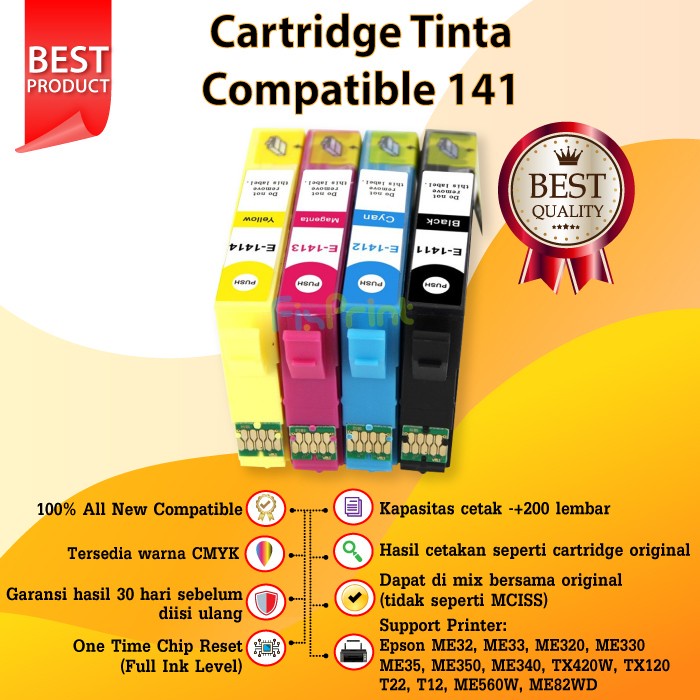 Compatible Cartridge Printer 141 T141 T 141 Black Cyan Magenta Yellow