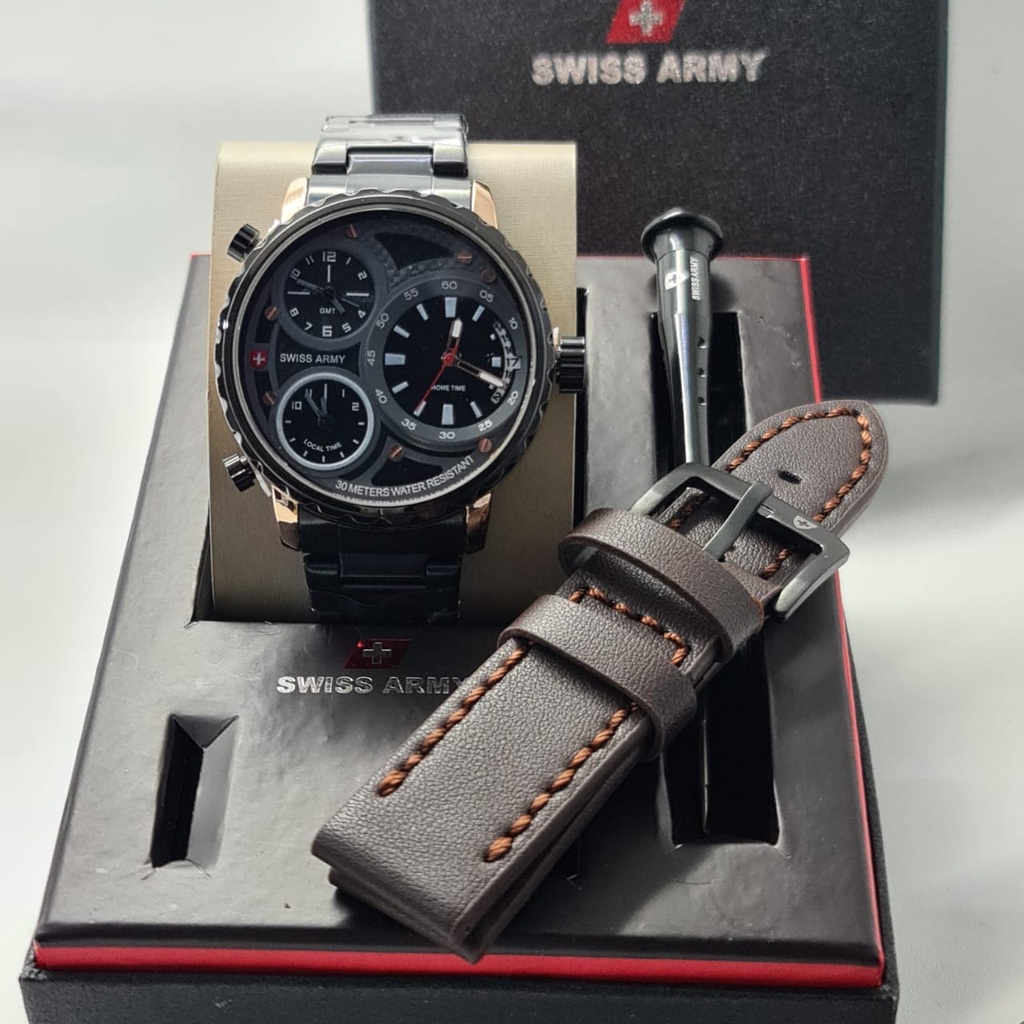 JAM TANGAN PRIA SWISS ARMI DELTA FORCE 3TIME RANTAI STANLIST DIAMETER 4,8CM FREE BOX ORIGINAL||JAMTA