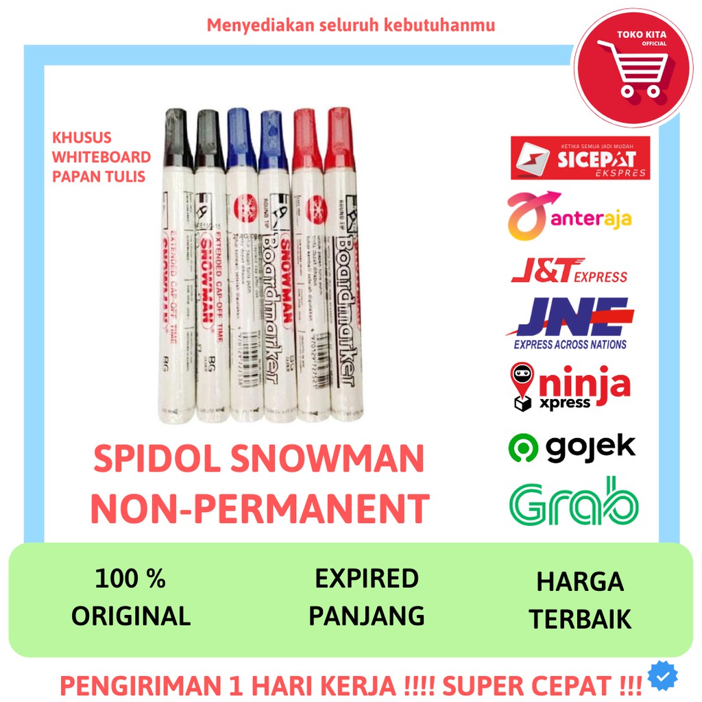 

SPIDOL SNOWMAN MARKER NON PERMANENT NON PERMANEN SPIDOL WHITEBOARD HITAM BIRU MERAH ALAT TULIS