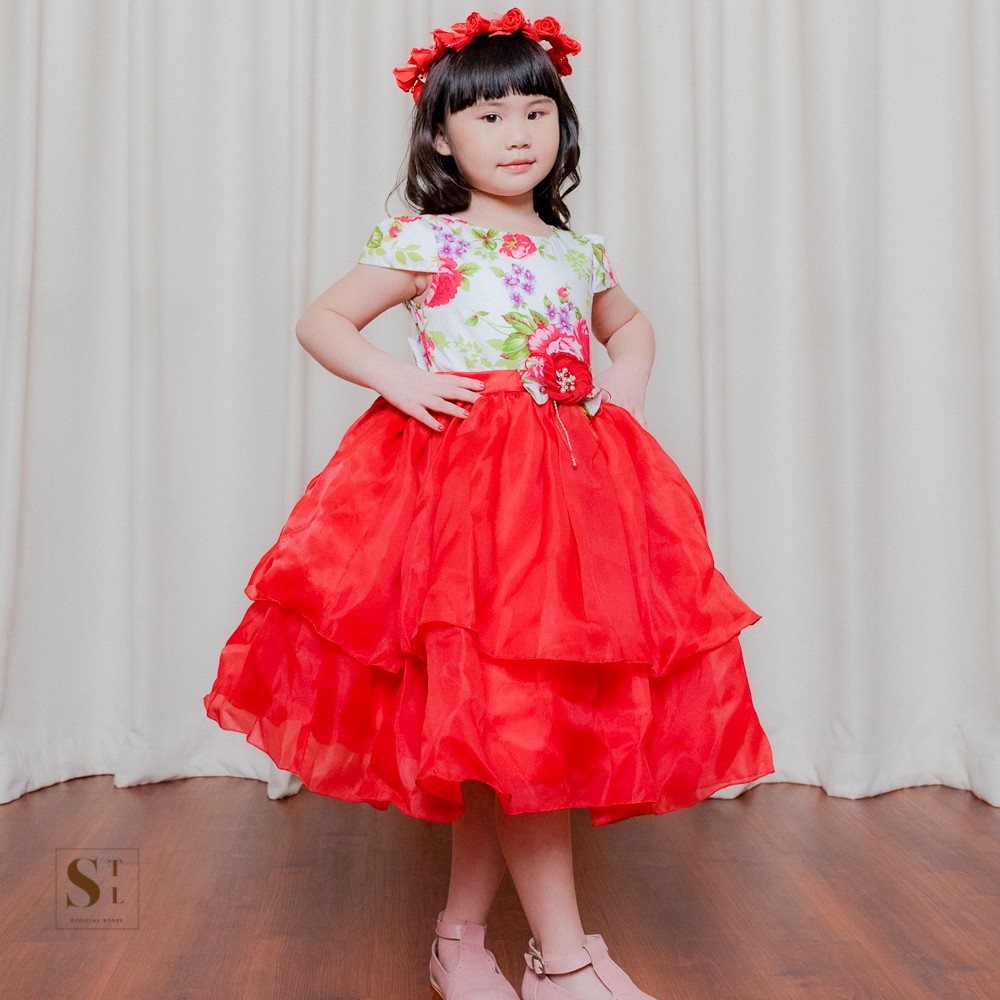 Camilla Dress Anak Perempuan Organdi Puff Bunga Premium STL OFFICIAL (1649)