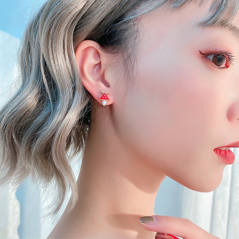 2pcs Anting Tusuk Asimetris Bahan Sterling silver 925 Desain Rusa + Hati + Mutiara + zircon Untuk Wanita