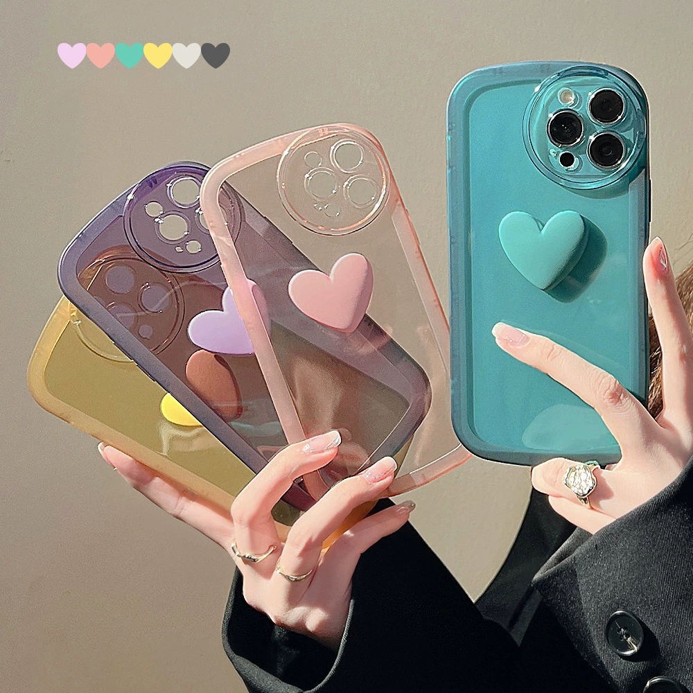 Soft Case Silikon TPU Transparan Motif Hati 3D Untuk iPhone 7 8 Plus X XR XS Max SE 2020 2022 11 12 13 14 Pro Max