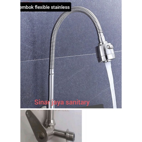 Kran sink tembok flexible stainless / Kran cuci piring tembok flexible