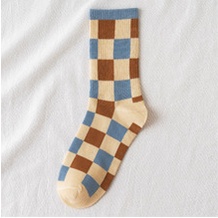 ⭐️𝐈𝐇𝐒 𝟔𝟏𝟎⭐️Kaos Kaki Pria Wanita Panjang Setinggi Betis Motif Catur New Fashion Korean Style Socks-Krim Catur