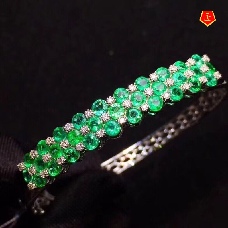 [Ready Stock]Fashion Inlaid Natural Emerald Bracelet 18K Gold Buckle