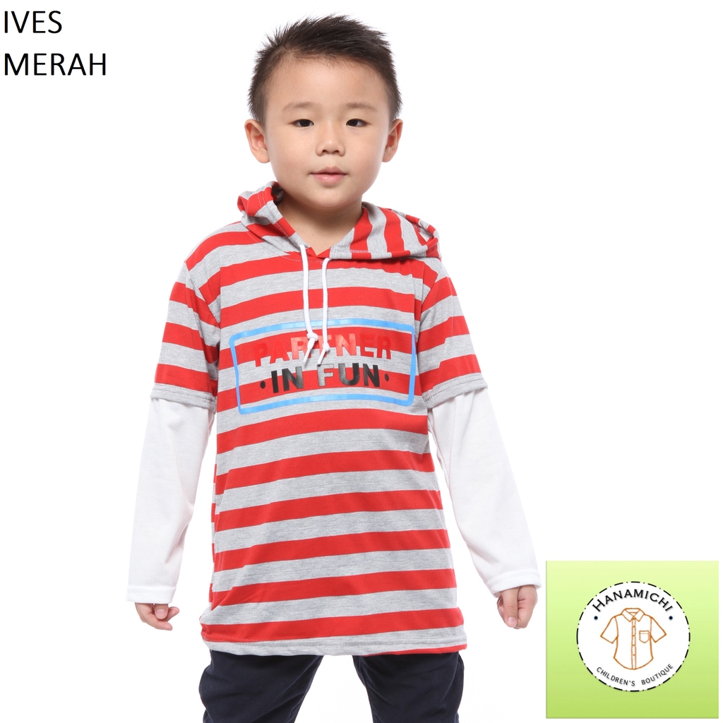 Hanamichi IVES Hoodie Anak Motif Garis Lengan Panjang