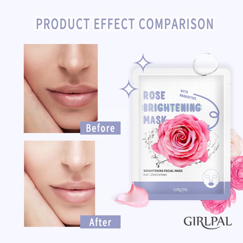 GIRLPAL BRIGHTENING FACIAL MASK Rose Moisturizing Face Mask Brightening Face Sheet Mask Masker Wajah Facial Skincare