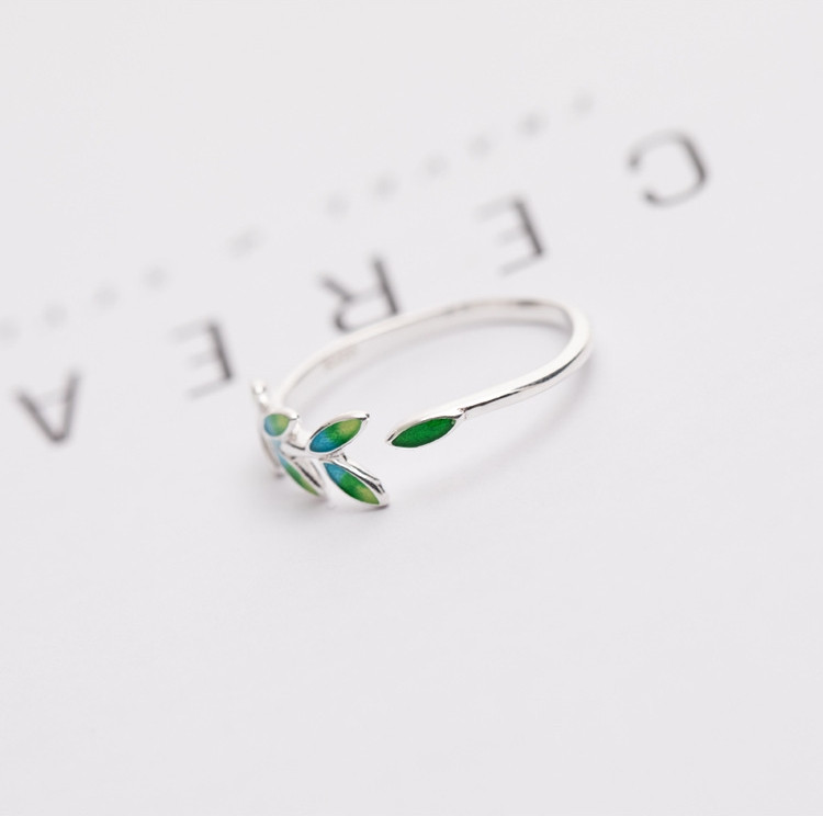 Personaly Simple Green Leaf Rings Korean Index Finger Opening Ring Women Jewelry