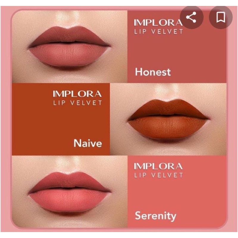 `ღ´ PHINKL `ღ´ ɪ ᴍ ᴘ ʟ ᴏ ʀ ᴀ   Implora lip velvet mattee lipstick lembut cair hasil tahan lama bisa ombre