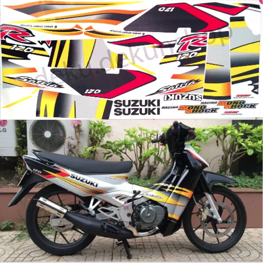 Stiker Cutting Suzuki - Striping Satria R Lumba Hitam Putih Printing Laminasi