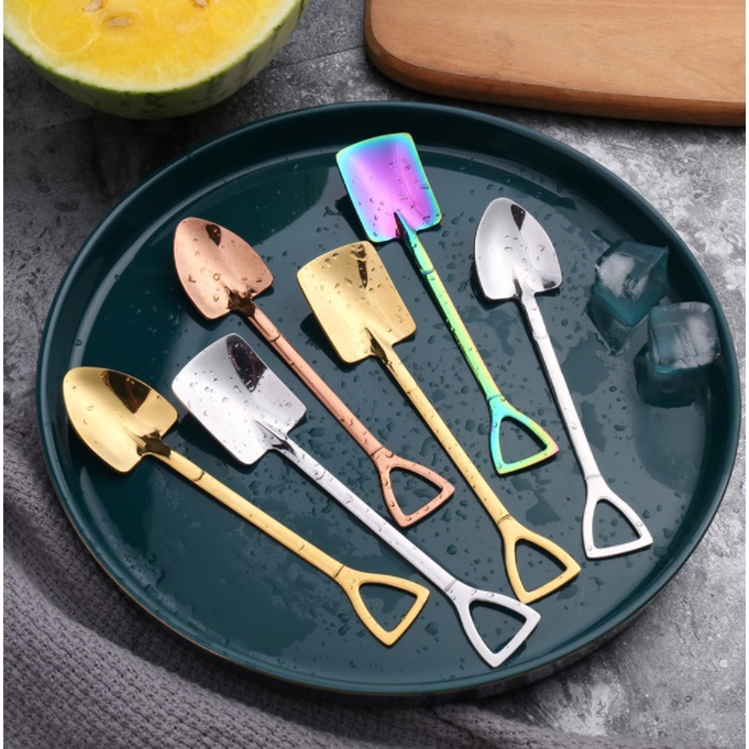 CAFE Sendok Dessert Sekop Unik scoop Ice cream Buah cake Lucu Gold Stainless Teh Kopi fruit spade yogurt cantik-2
