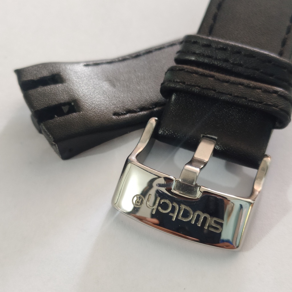 21mm Genuine leather soft leather strap for swatch Hitam