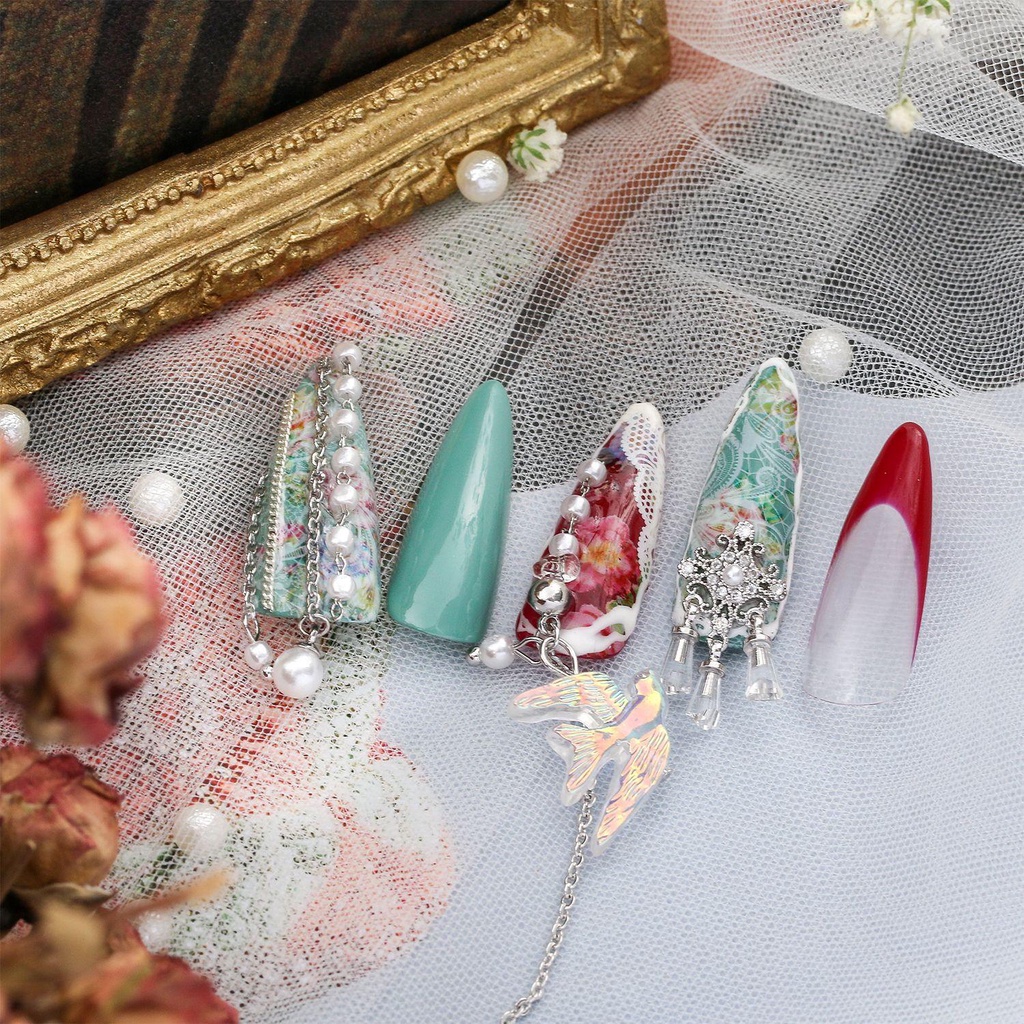 AUGUSTINA Agustinina Perhiasan Kuku Logam Keperakan Manicure Alat Payet DIY Mewah Zirkon Fashion Rantai