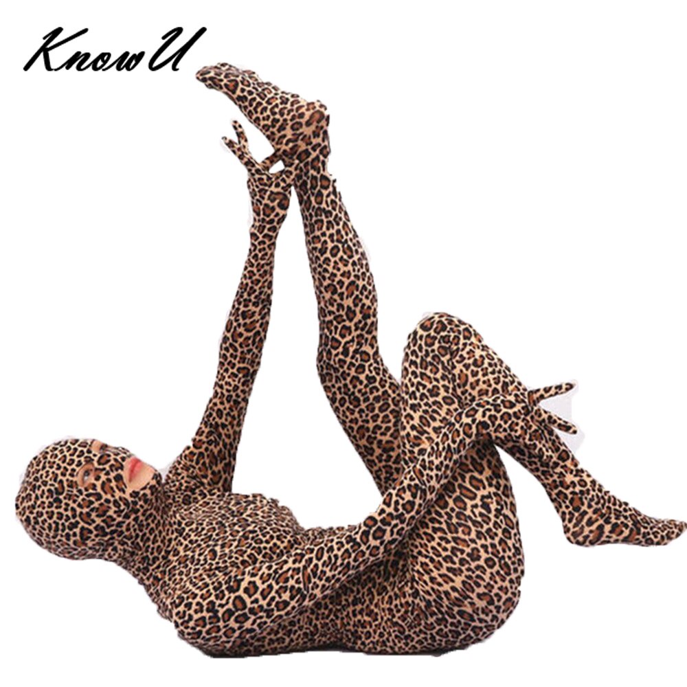 PREORDER KnowU Sexy Leopard Pakaian Senam Wanita Zentai Suit Terbuka Selangkangan Film Shooting