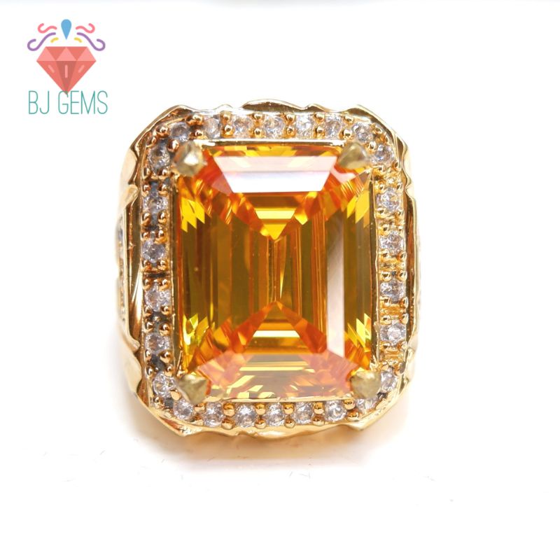 Cincin Yellow Gold Cubic Zirconia Emerald Big size