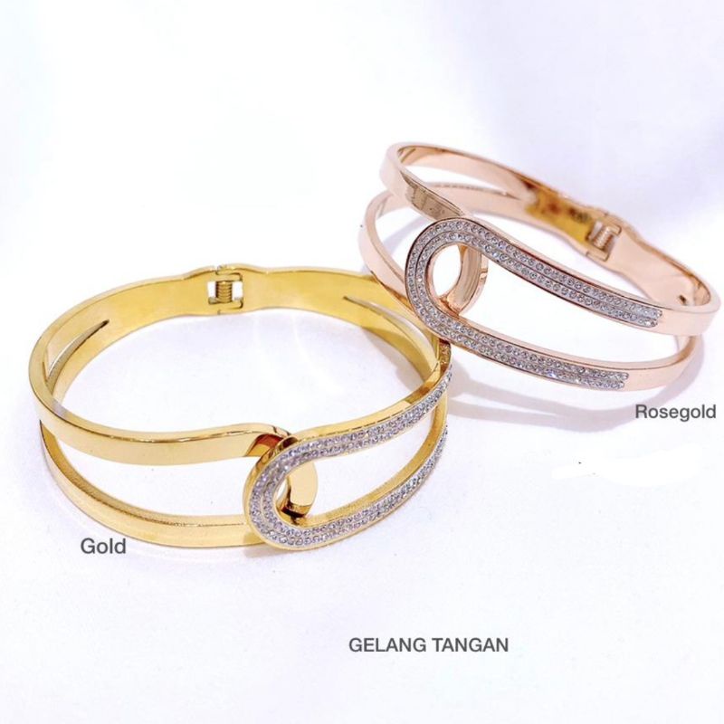 Gelang Titanium asli Premium Quality Mata Kilau Mirip emas asli Anti karat Anti Alergi branded Stainless Steel Ori Gt807