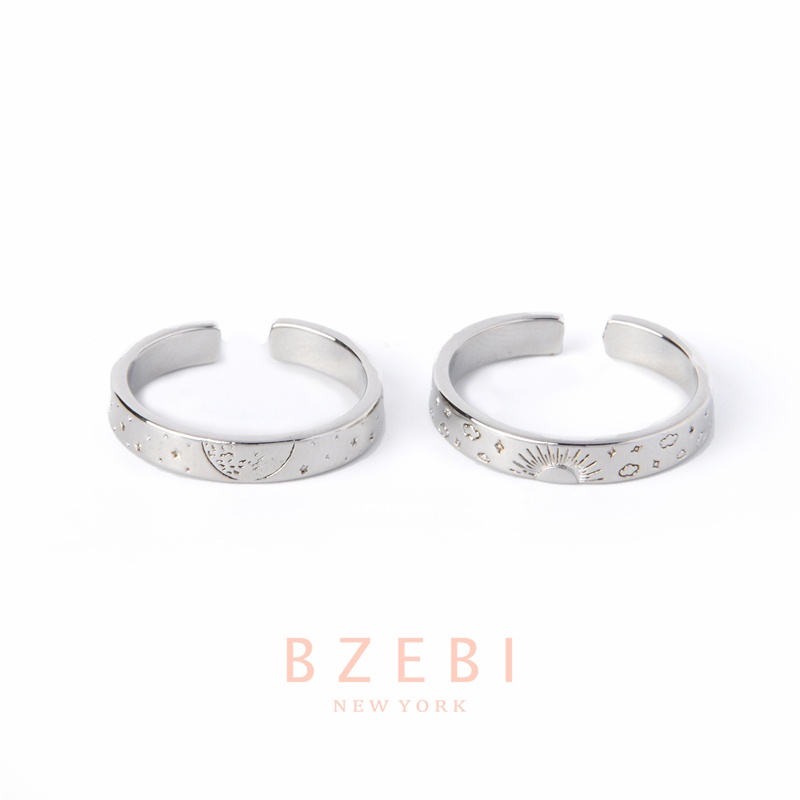 Bzebi Set Cincin Platinum Lapis Emas 18k Desain Matahari Bulan 916 Dengan Kotak Untuk Pasangan 793r