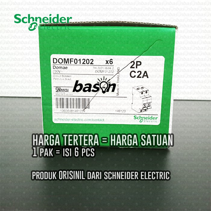 SCHNEIDER MCB Domae 2Phase - 2A - 4A - 6A - 10A - 16A - 20A - 25A - 32A - 40A - 63A - MCB 2 fase 2P