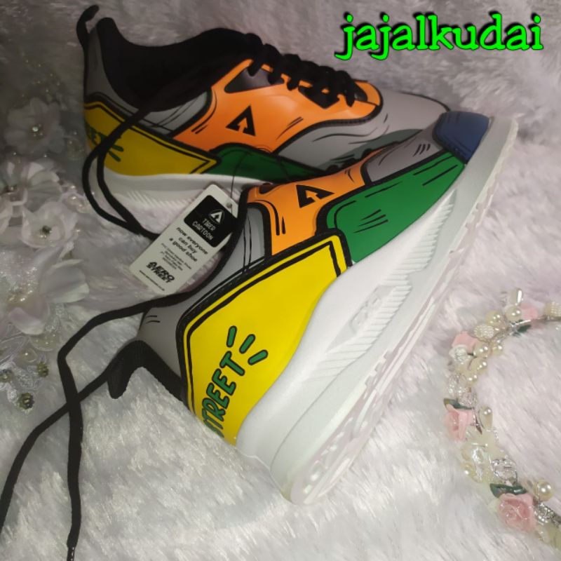 Aerostreet 37 Tiger 2D Hijau Orange - Sepatu Sneakers Casual Sport