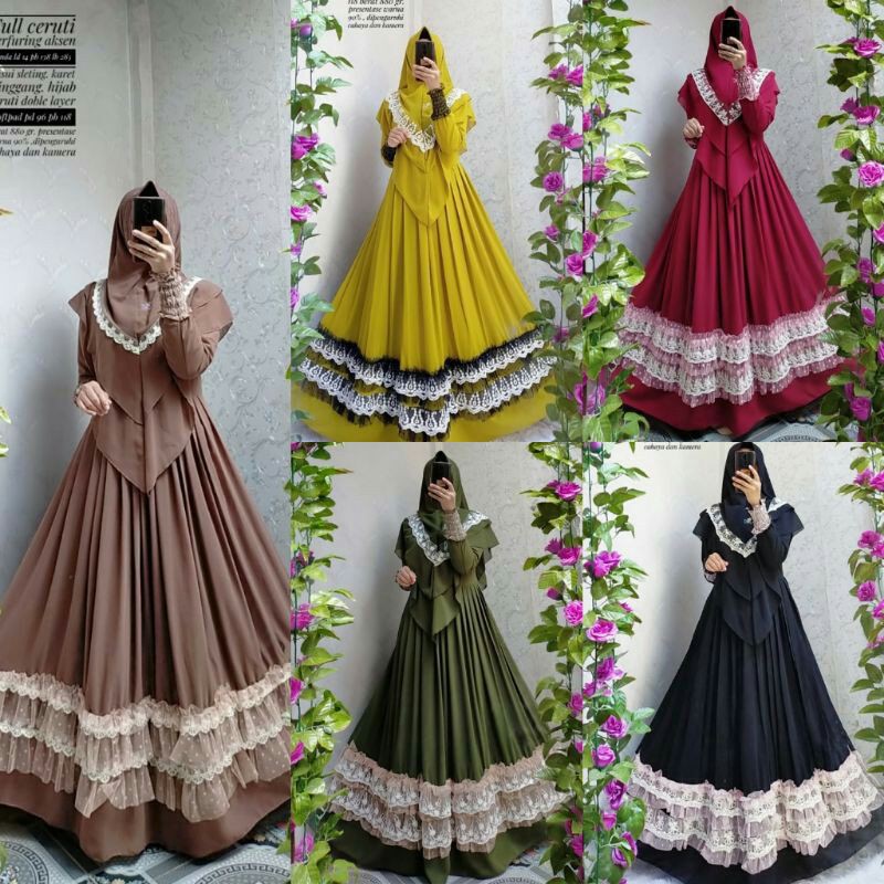 Gamis umpak ceruti renda