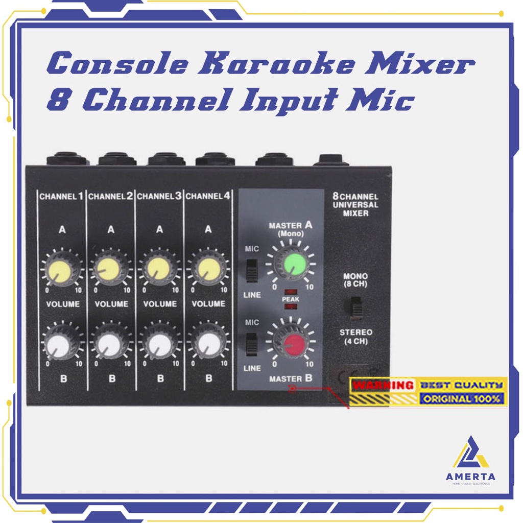 Ammoon Professional Console Karaoke Mixer 8 Channel Input Mic