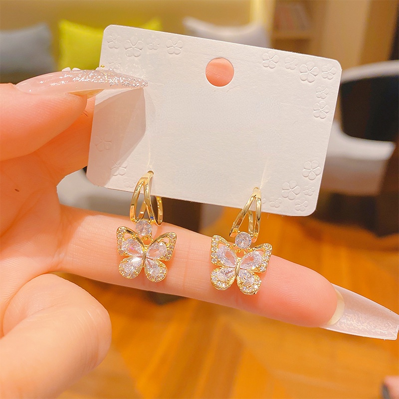 Anting Liontin Kupu-Kupu Bahan Zirkon