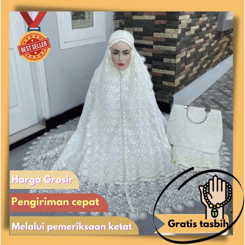 MUKENA DEWASA PRADA SWAROVSKI SUTRA PARIS SWAROVSKI MUKENAH, MUKENA MURAH, MUKENA JUMBO, MUKENA PRAD