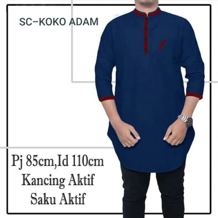 Fashion Muslim Pria [KOKO ADAM NAVY SC] Baju koko pria katun navy
