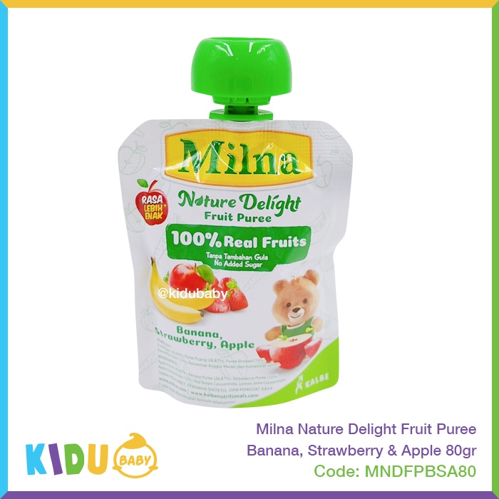 Milna Nature Delight Fruit Puree 80gr Makanan Cemilan si Kecil Kidu Baby