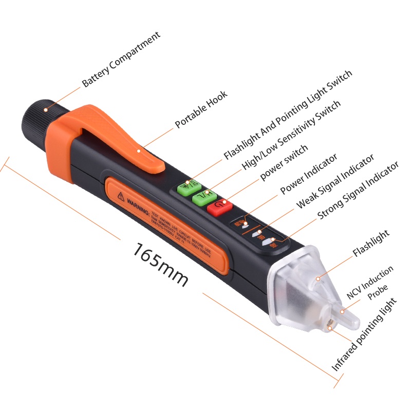 (T100) Tes Pen Deteksi Tegangan Listrik Ac Non-Kontak 12-1000v (Infrared)