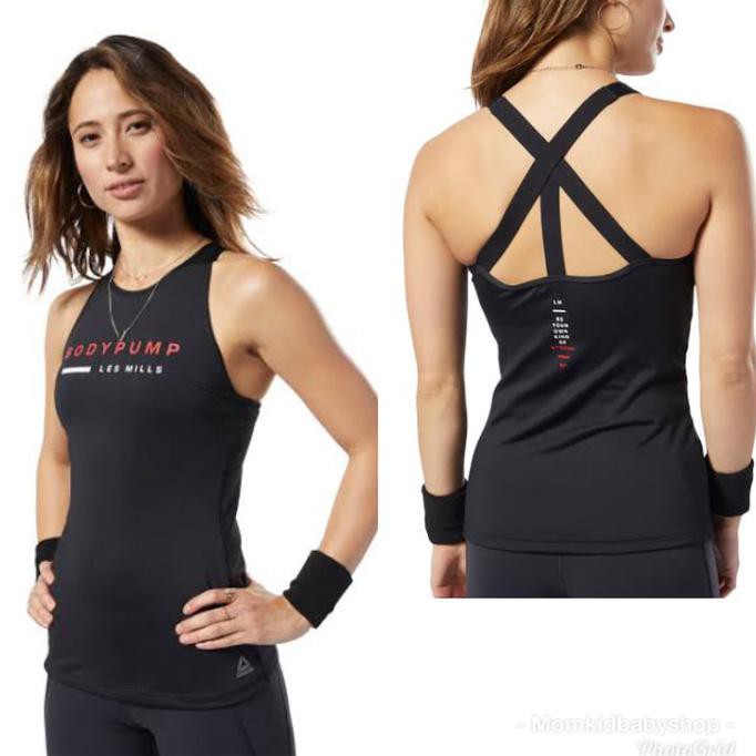 ~ PRODUK LARIS PAKAIAN OLAHRAGA WANITA HIJAB~ TANK TOP REEBOK ORIGINAL LES MILLS BODYPUMP SUPPORT ON