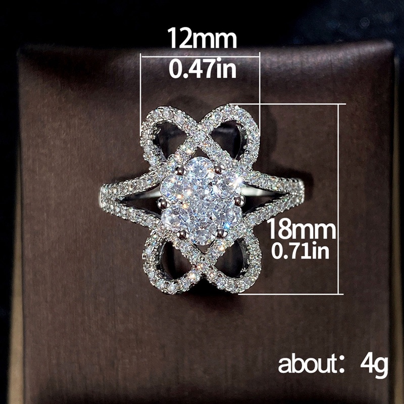 Cincin 925 Silver Bentuk Bunga Aksen Berlian Zircon Putih Untuk Wanita