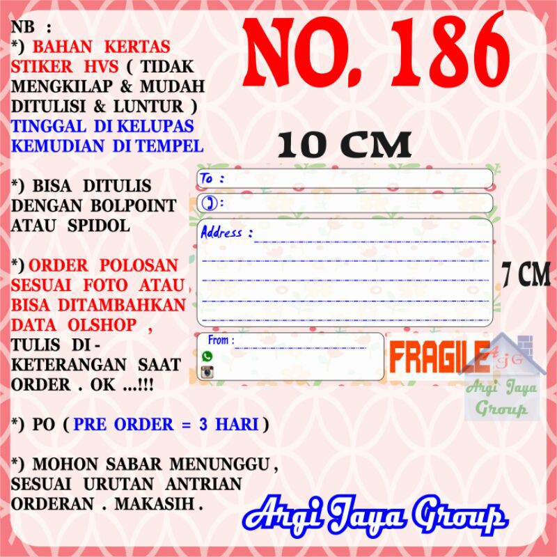 

Stiker HVS - Stiker Pengiriman - Sticker Alamat Olshop Murah Nomer 186-10x7cm