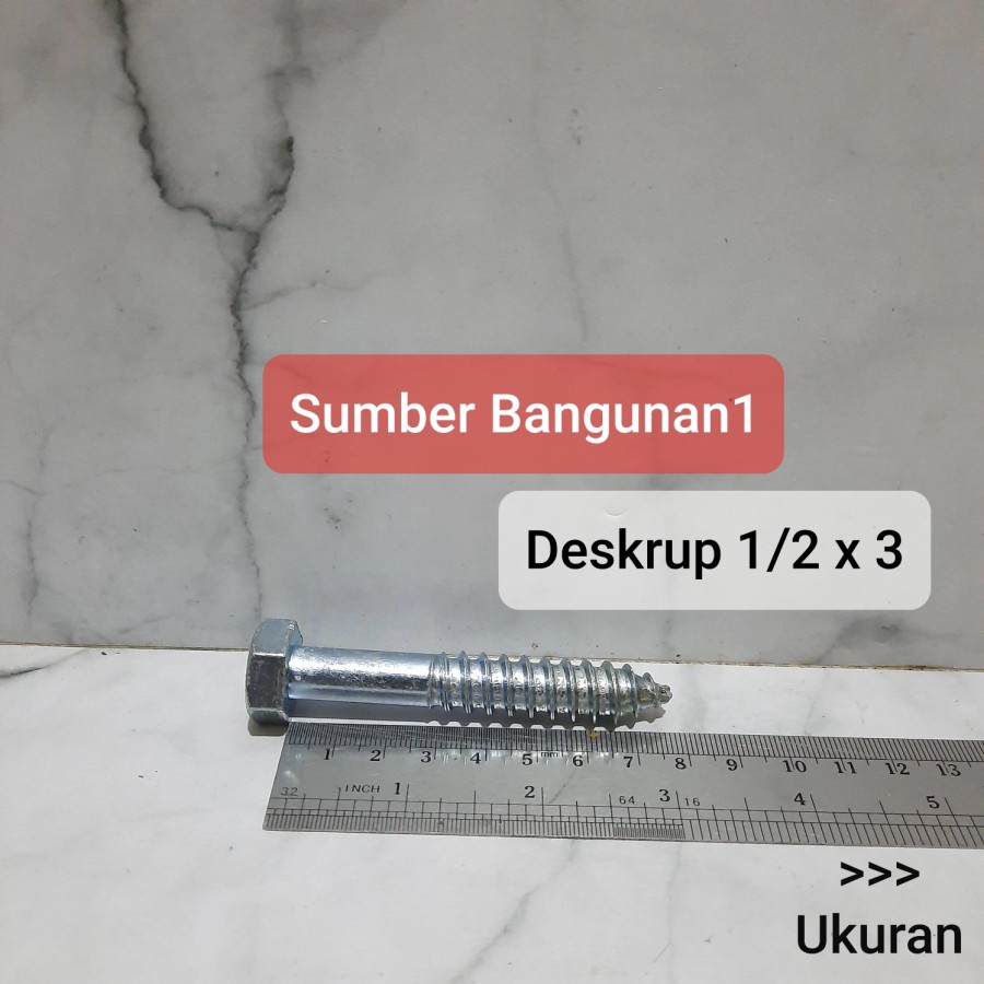 Deskrup 1/2 x 3 baut sekrup putih kunci 19 skrup 7cm lag bolt