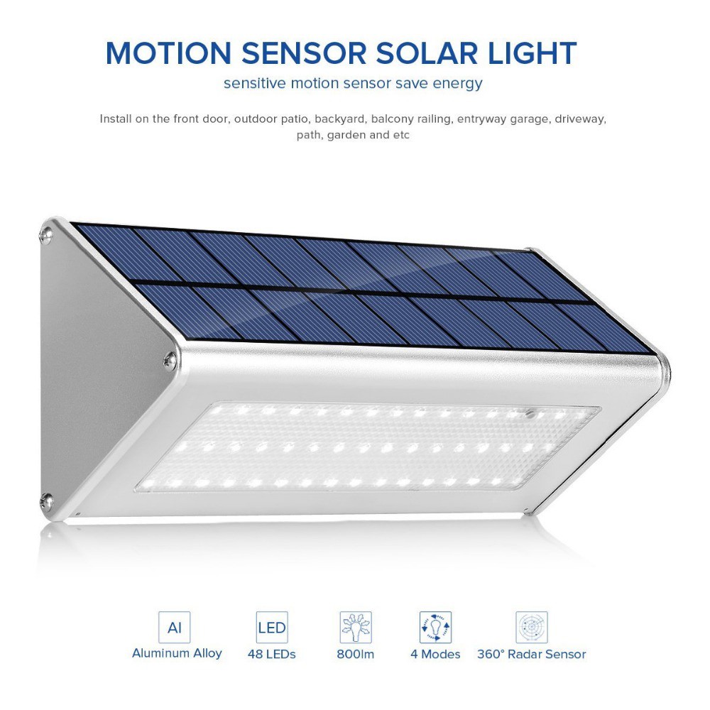 46 HBT-1609 - 800 Lumens Motion Sensor 48 LED Solar Lamp Light