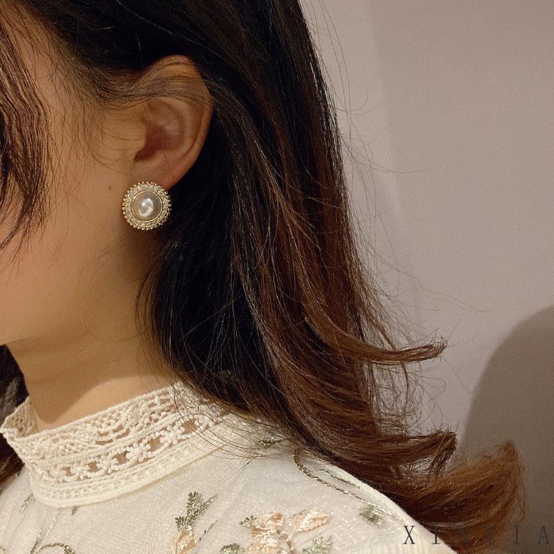 Anting Tusuk Anting Mutiara Gantung Desain Bunga Gaya Korea Untuk Wanita Aksesoris Perhiasan