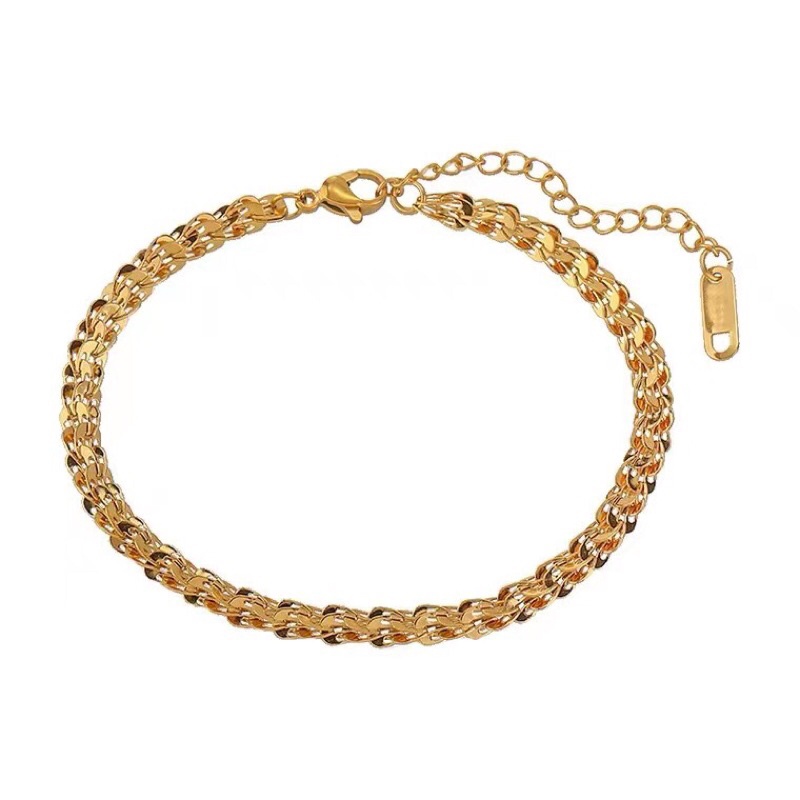 357# Gelang Wanita titanium lapis emas 18k model Rantai fashion Gold-3