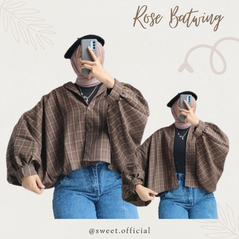 ROSE BATWING TARTAN OVERSIZE CROP GRIDI SEMI WOOL FLANEL