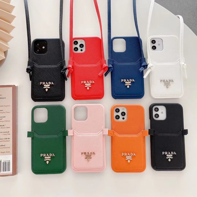 Fashion Prada Leather Case Lanyard IPHONE SE2 7 7+ 8 8+ X Xr XsMAX 11 pro Max 12 12Pro 12ProMax plus