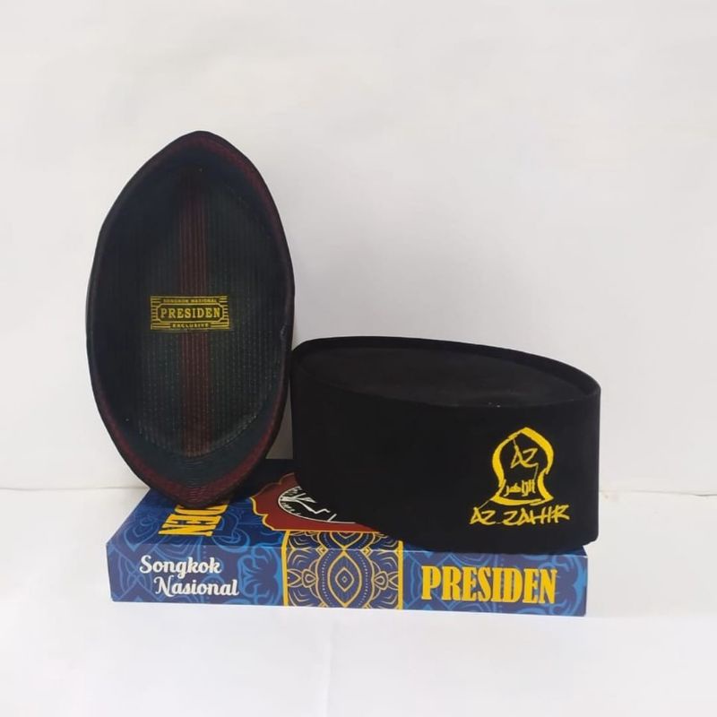 ( bisa cod ) peci az zahir / peci kopyah az zahir / songkok hitam logo az zahir tinggi 9cm non ac