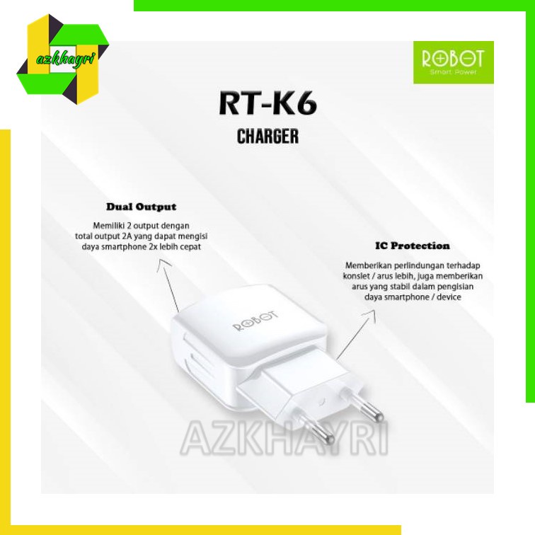 Charger Robot RT-K6 Dual Output USB Fast Charging