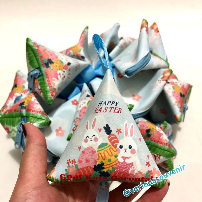 Souvenir Paskah Dompet Segitiga Wadah Telur Paskah Happy Easter Custom Nama Gereja Minim 25pcs Lucu