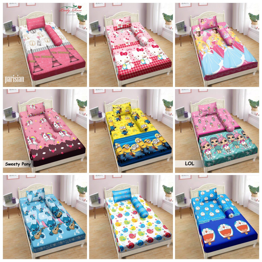 Lady Rose - Sprei Small Single Parisian / Doraemon / Hello Kitty / Keroppi / Little Sweet Pony / Lol