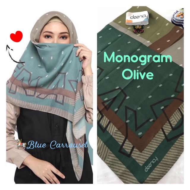 Deenay Voal Scarf Monogram Olive LEBARAN SALE
