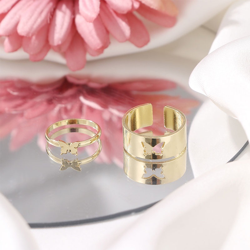 [Ready Stock]Butterfly Couple Cincin Set Ring pasangan Kupu-Kupu korea Hollow Gaya Retro Untuk Pasangan murah ring fashion simple murah COD