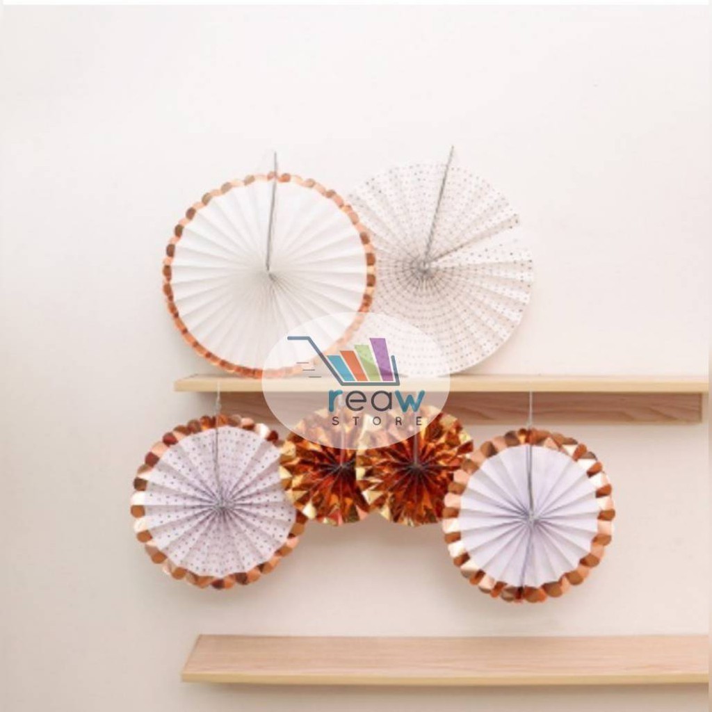 

Paper Fan / Paperfan Paper Flower Putih / White List Gold Set 6 in 1