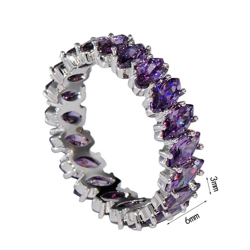 QD Cincin Sterling Silver  Model Daun Amethyst untuk Wanita